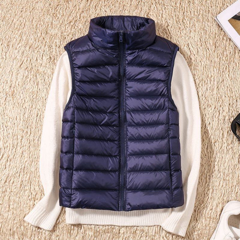 Sleeveless zip vest with high neck collar