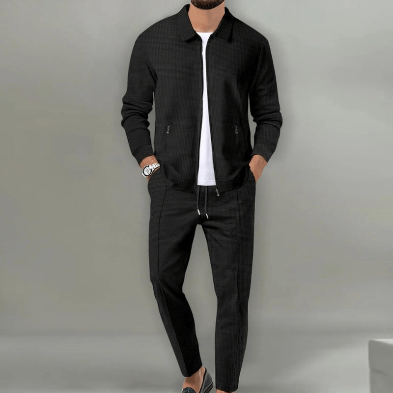 Dennis - Zestaw 2-częściowy: koszula na zamek i spodnie slim fit | Boczne kieszenie na górze i na dole | Rozmiary S–3XL | Kolory: Niebieski, Beżowy, Biały, Szary, Czarny