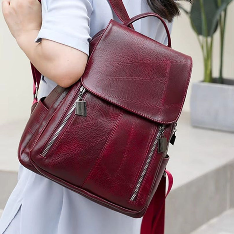 Julia - Sac à dos grande capacité avec multiples compartiments zippés | Design structuré facile à porter | Taille standard | Marron, Noir, Rouge