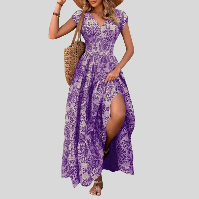 Women’s Maxi Dress with V-Neck and Pattern Print