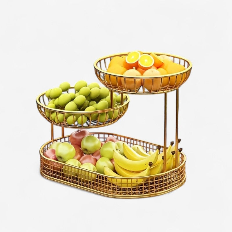 Fruitora – Coș metalic pentru fructe cu 3 niveluri și design deschis, ventilat