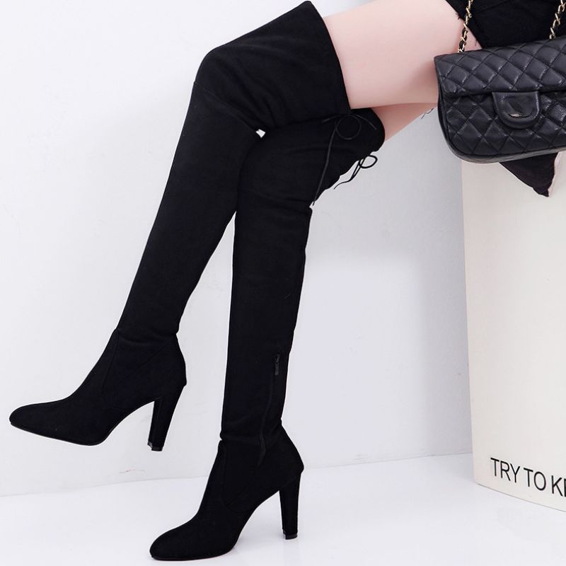 Bottes cuissardes à talon haut et fermeture éclair latérale