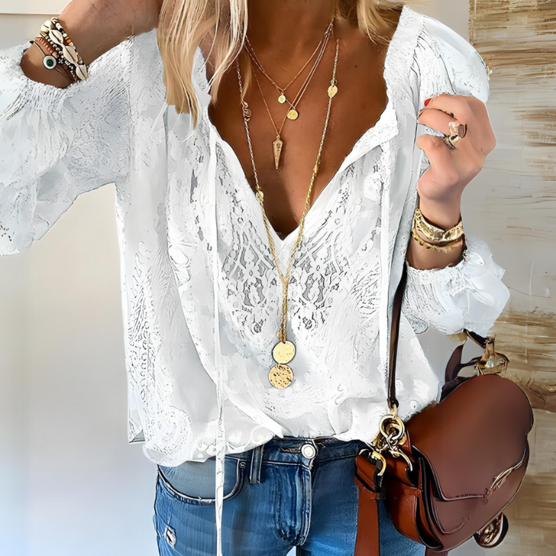 Blouse bohème en dentelle à manches longues pour femme
