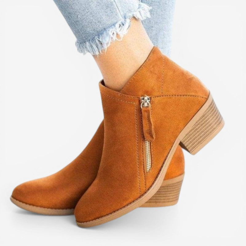 Lina - Stivaletti alla Caviglia con Punta a Punta e Zip Laterale | Suola Spessa Antiscivolo per Stabilità | Taglie 34–43 | Colori: Kaki, Marrone, Nero, Blu