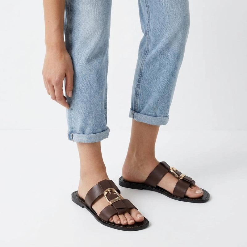 Sandales plates ouvertes pour femmes avec bride à boucle réglable