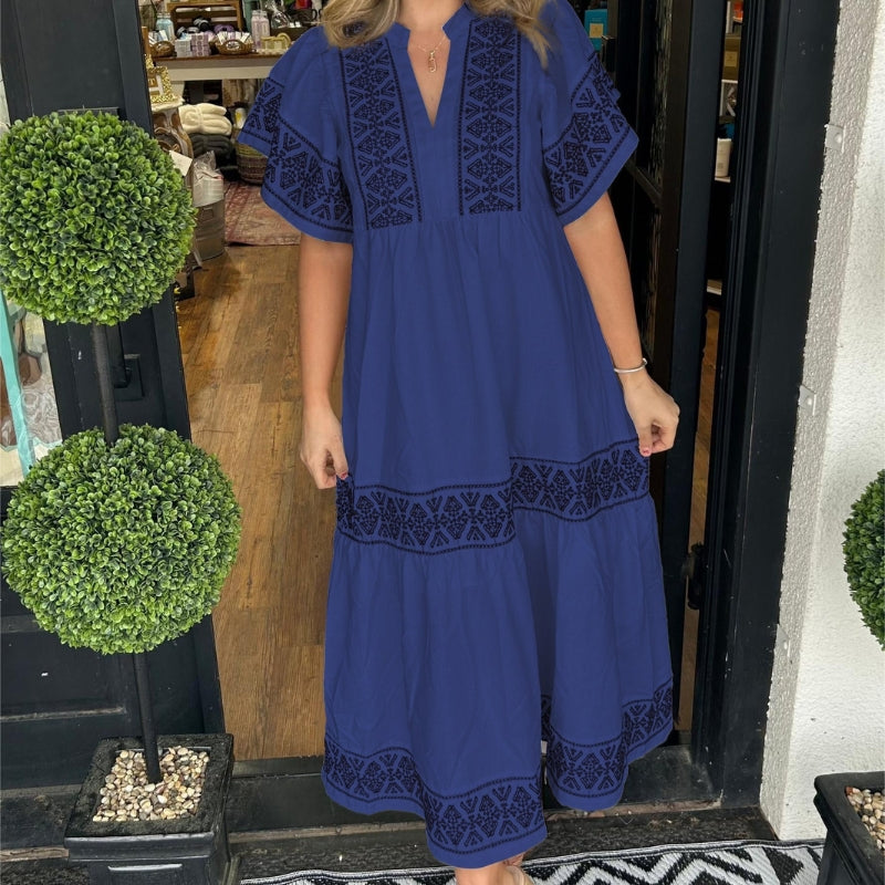 Women’s V-Neck Printed Midi Dress