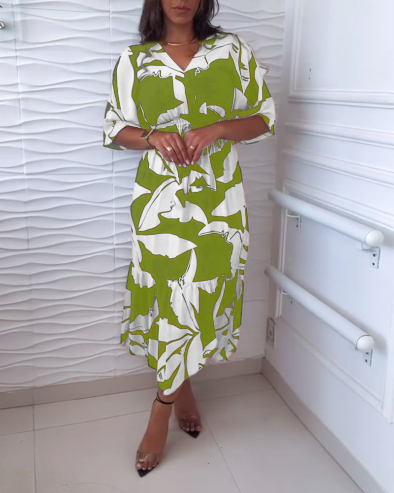 LuxeFlow™️  - Robe Femme Col V Imprimée