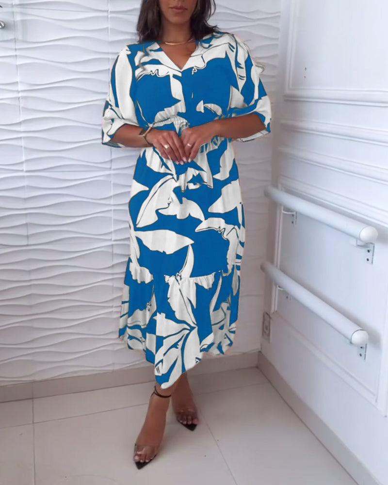 LuxeFlow™️  - Robe Femme Col V Imprimée