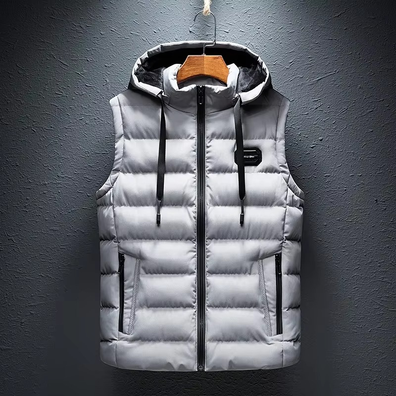 Veste matelassée sans manches pour homme avec capuche et fermeture éclair devant
