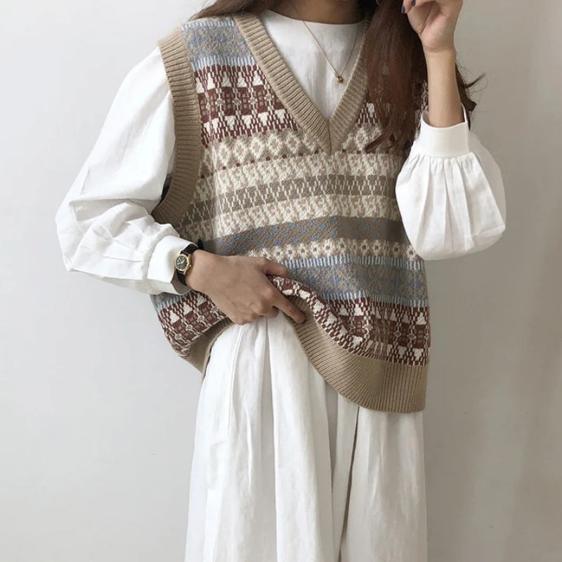 Zylah – Pull imprimé sans manches avec col en V et coupe ample