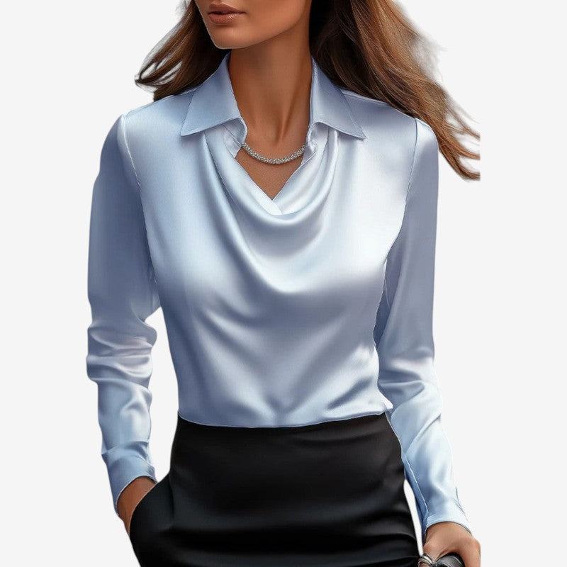 Womens Draped-Collar Long Sleeve Blouse