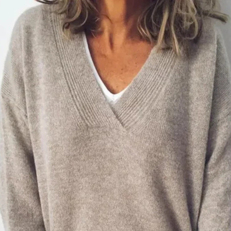 Maria – Maglione a Maniche Lunghe con Scollo a V e Vestibilità Larga
