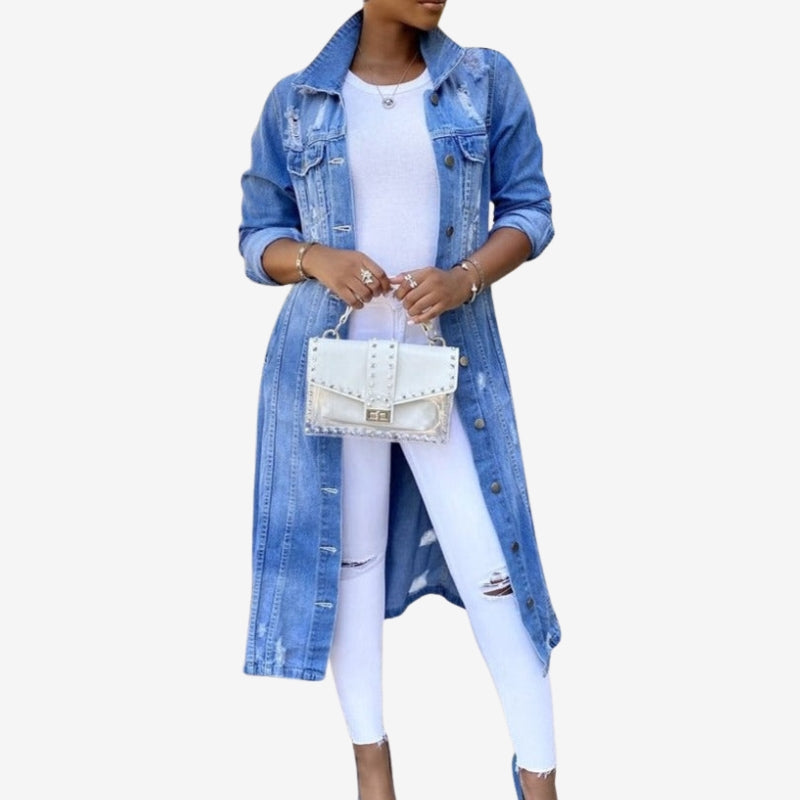 Freya – Long Button Jacket With Long Sleeve And Pocket