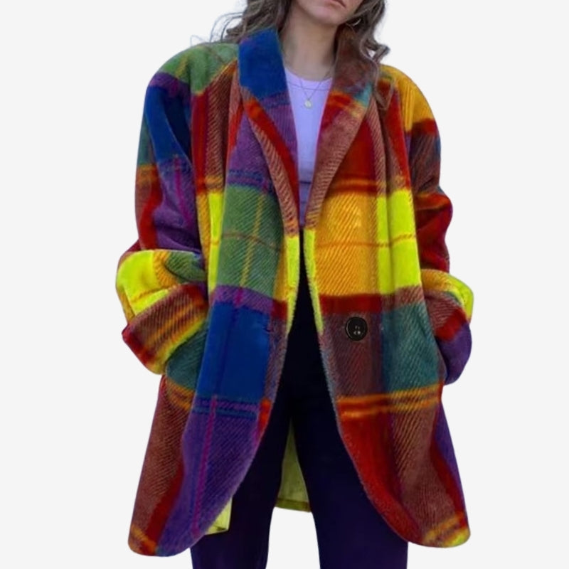 Lacey - Cappotto a quadri a maniche lunghe con chiusura a bottoni