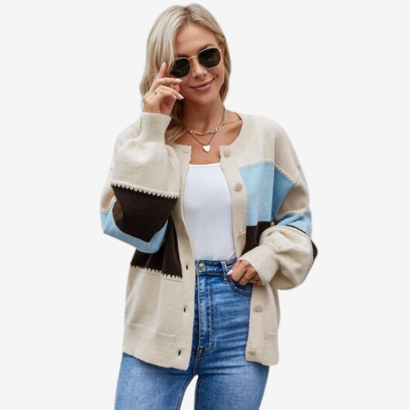 Marvella - Long Sleeve Crew Neck Cardigan With Button Closure