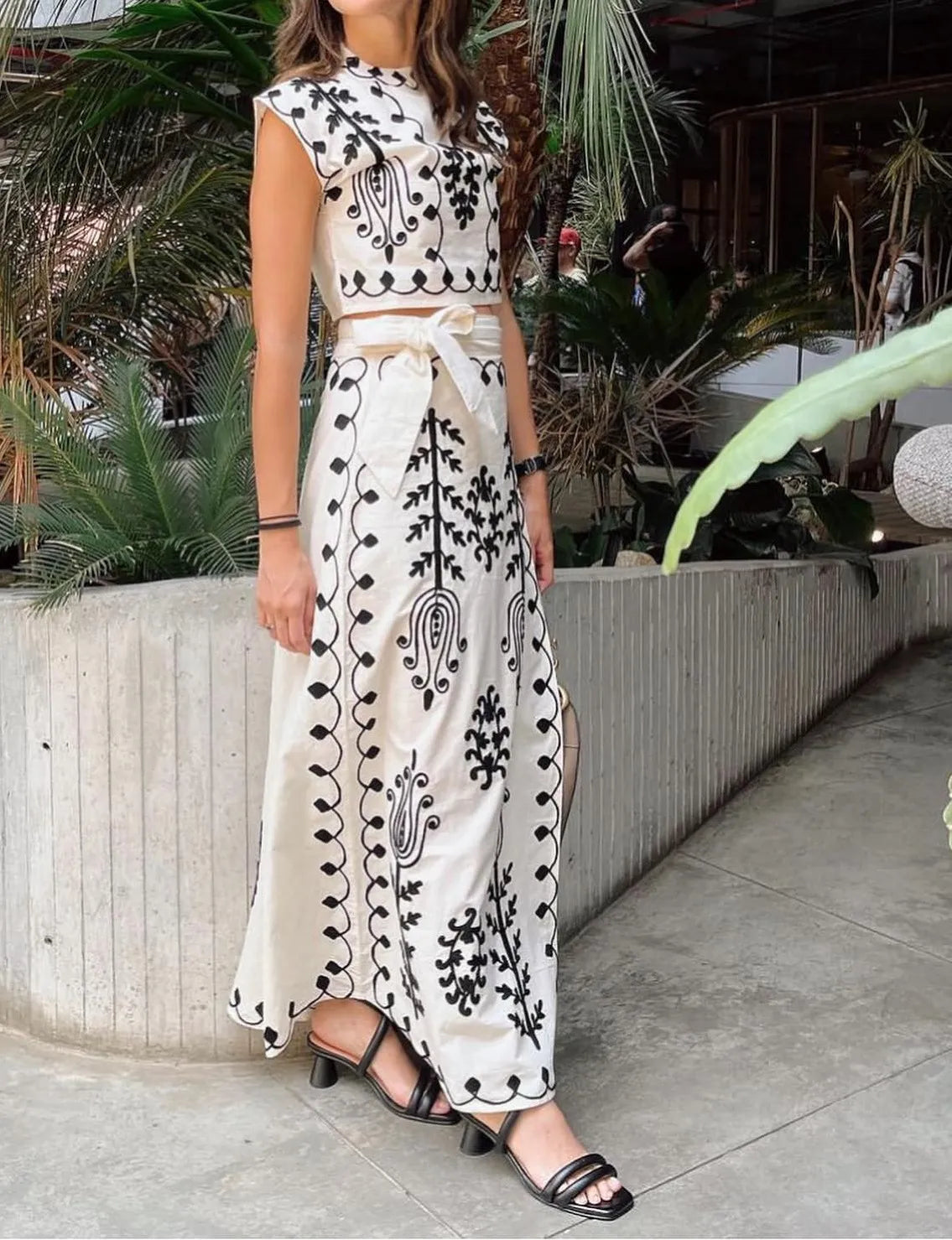 LinenLuxe™️ - Ensemble Crop Top Et Jupe