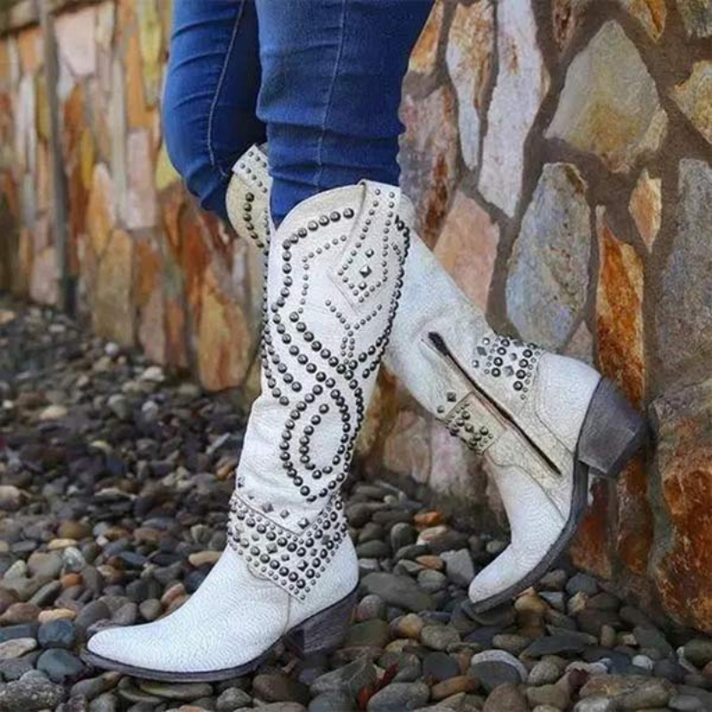 Harper - Knee High Boots with Decorative Beads Design