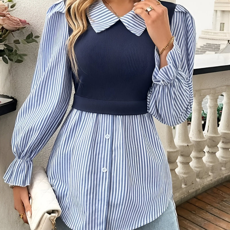 Wilma – Blouse à manches longues, col à revers, fermeture à boutons et motif rayé