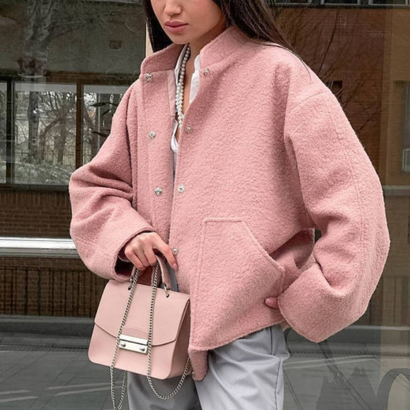 Ruby - Long Sleeve Jacket with Stand-Up Collar and Side Pockets