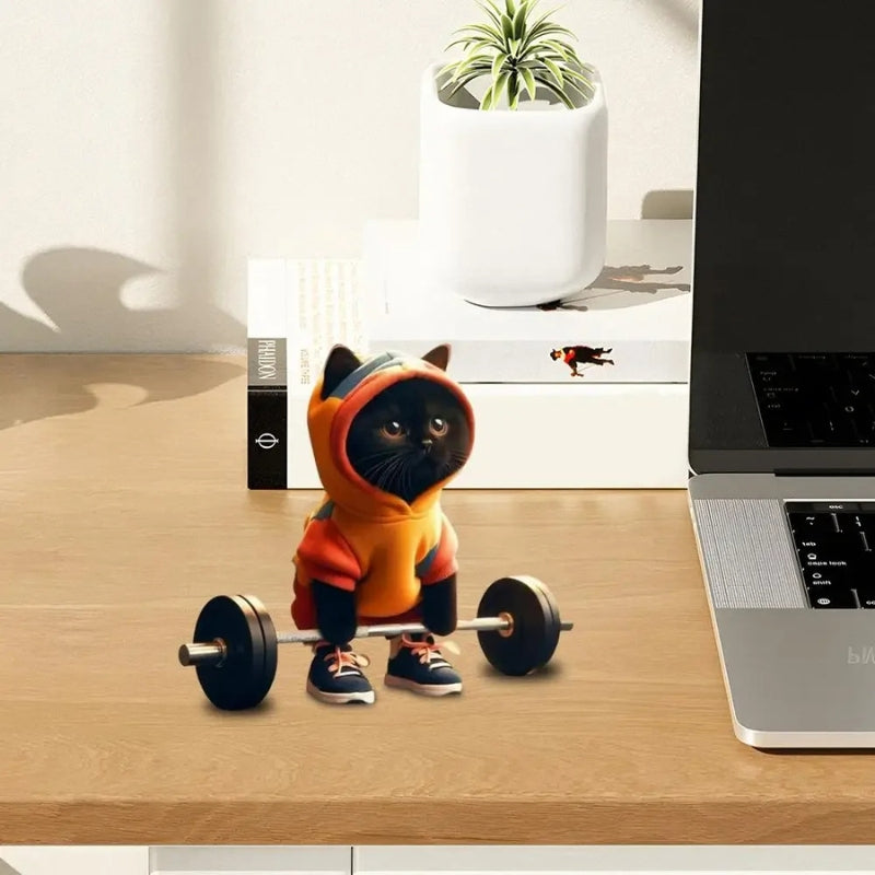 PowerPaws – Cat Figurine with Weightlifting and Decorative Design
