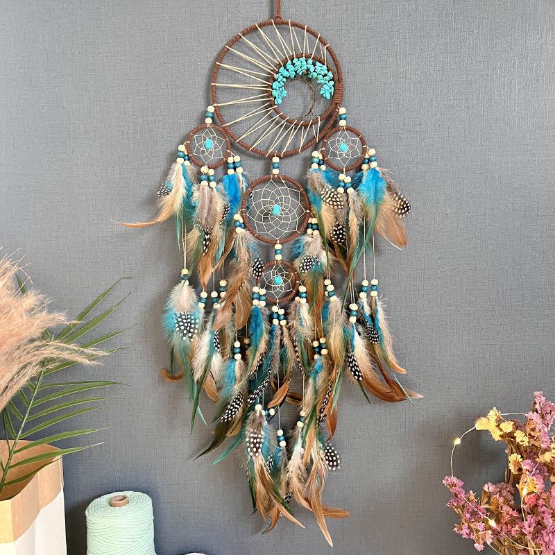 DreamAura – Turquoise Tree of Life Droomvanger met Veren voor Boho-geïnspireerde Decoratie