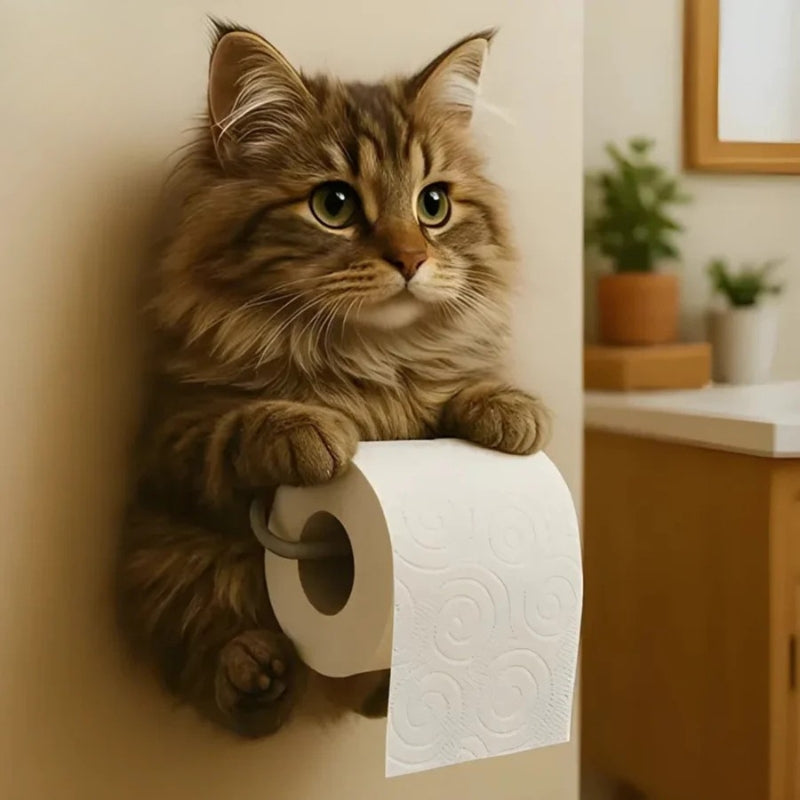 PawHold – Porte-rouleau de papier toilette à fixation murale avec design inspiré du chat