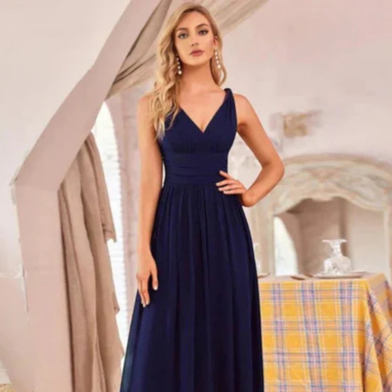 Catherine – Rochie Maxi Fără Mâneci, Croială A și Guler în V