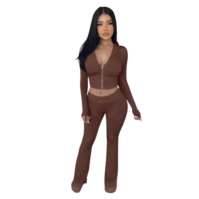 Freya - Casualowy Dres z Bluzą na Zamek i Szerokimi Spodniami