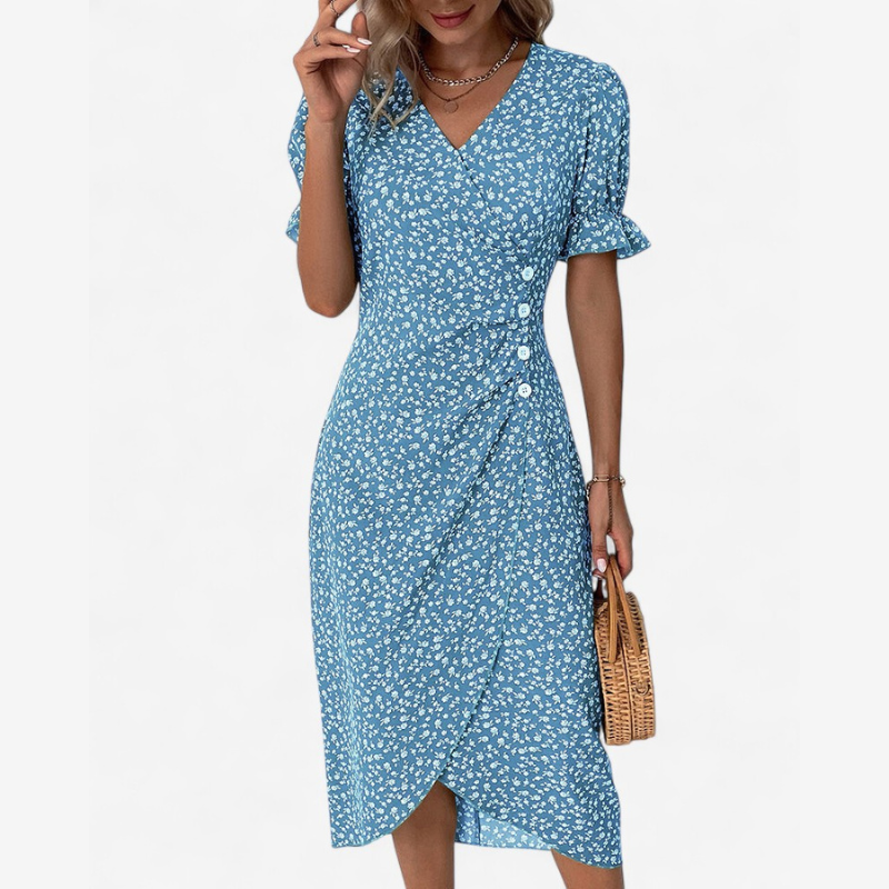 Elena – Vestito Boho Floreale con Scollo a V e Maniche a Sbuffo