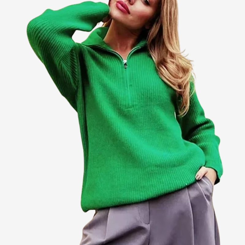 Aria - Half zipper sweater with stripe design