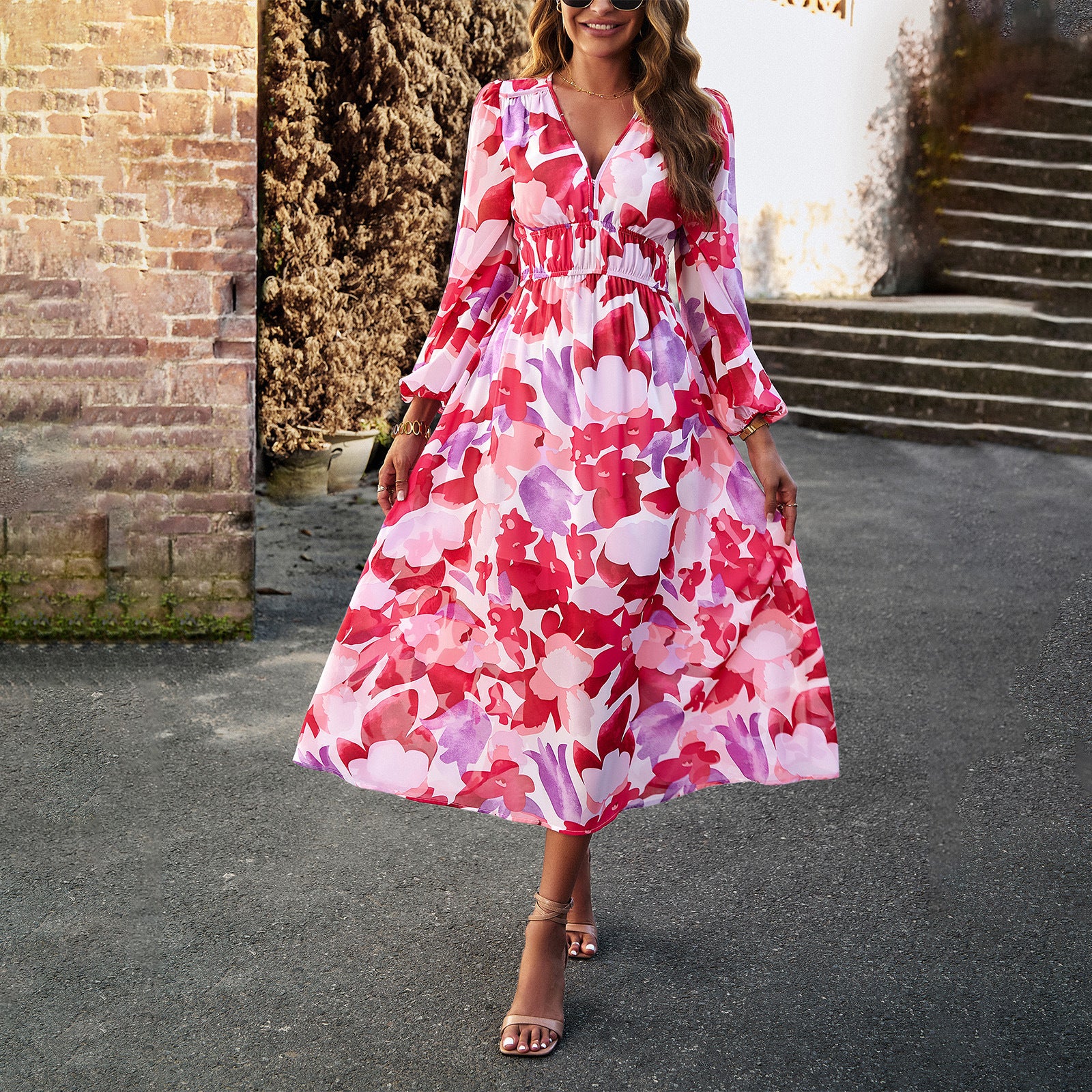MeshElegance™ - Elegant Printed Party Dress