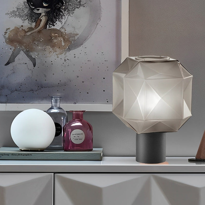 GlassGlow – Lampă de masă Cubo cu abajur din sticlă fumurie