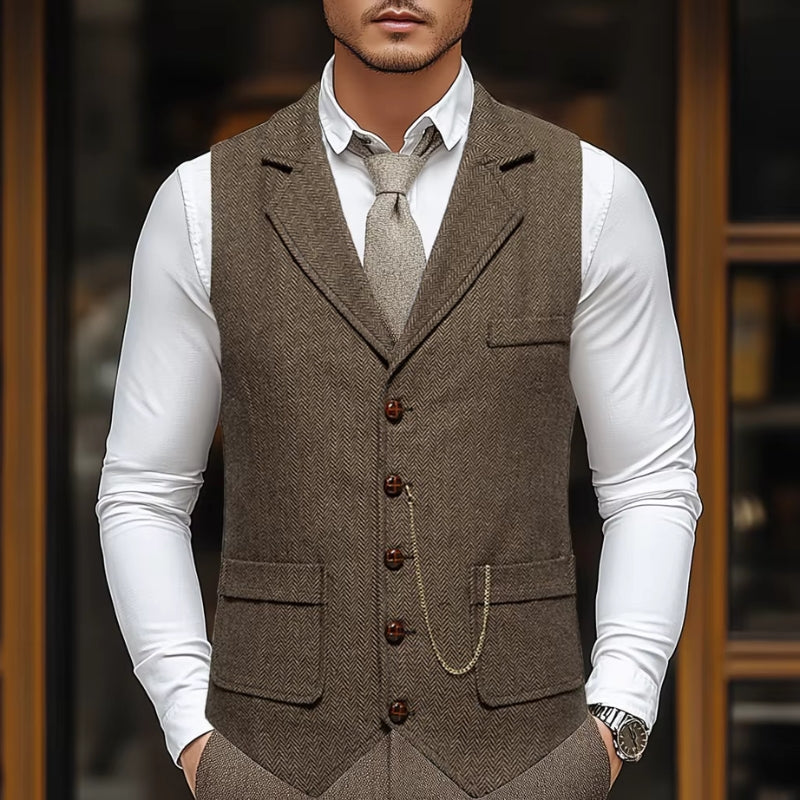 Men's Sleeveless Button-Front Layering Vest with Notched Collar