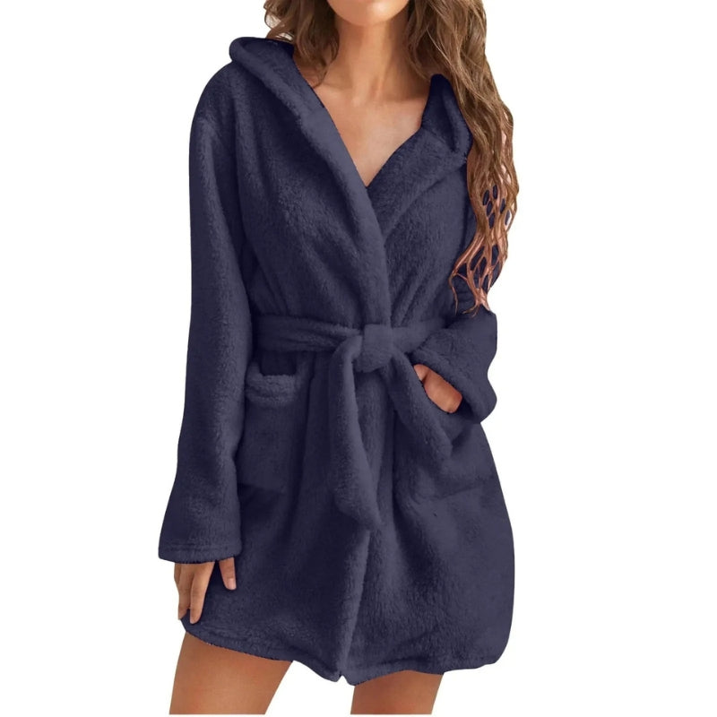 Lily - Stylish fleece bathrobe with long sleeves and side pockets