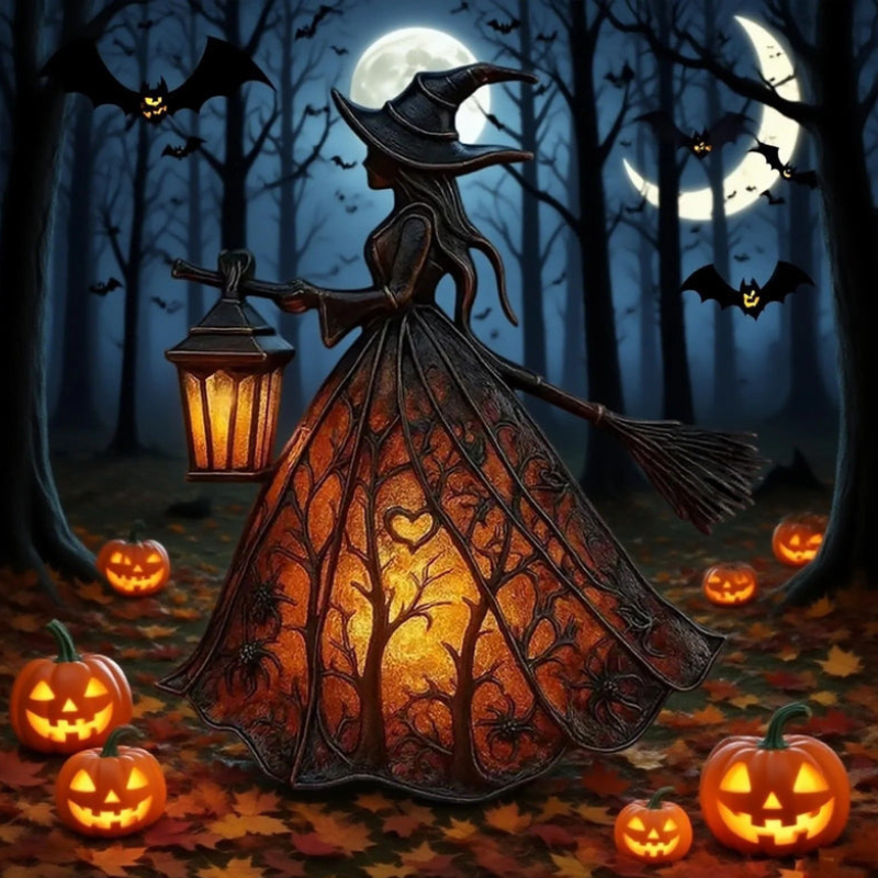 Halloweenská čarodějnická lampa s LED osvětlením