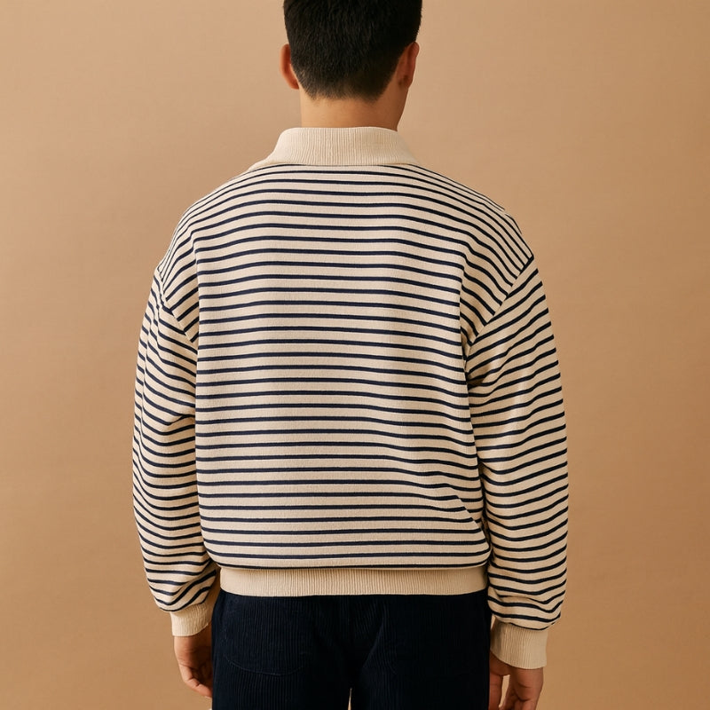 Liam - Long Sleeve Sweater with Stripe Pattern and Zipper Closure