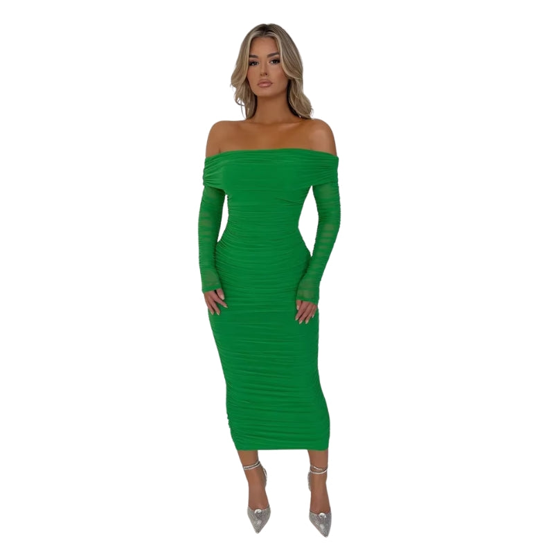 Valeria - Maxi Abito Scoperto sulle Spalle con Ruches