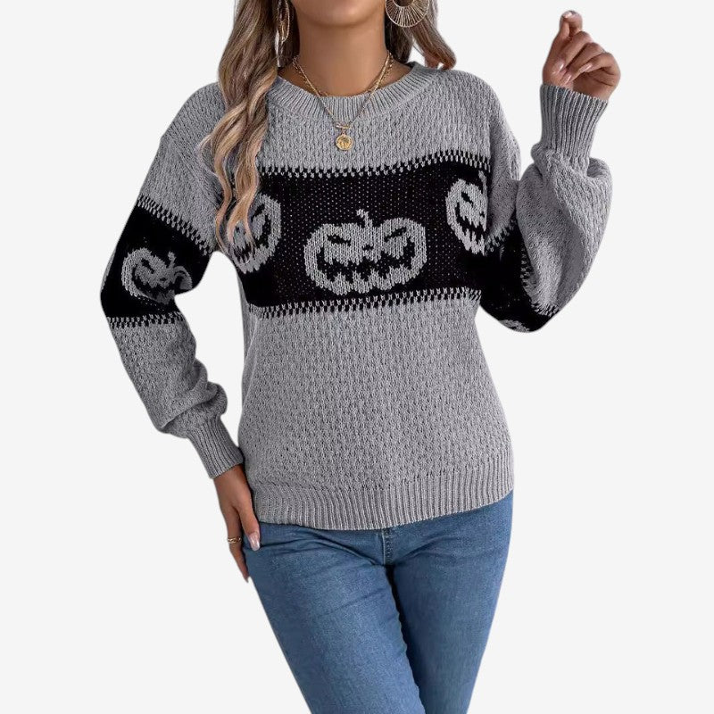 Womens Pumpkin Design Sweater for Halloween
