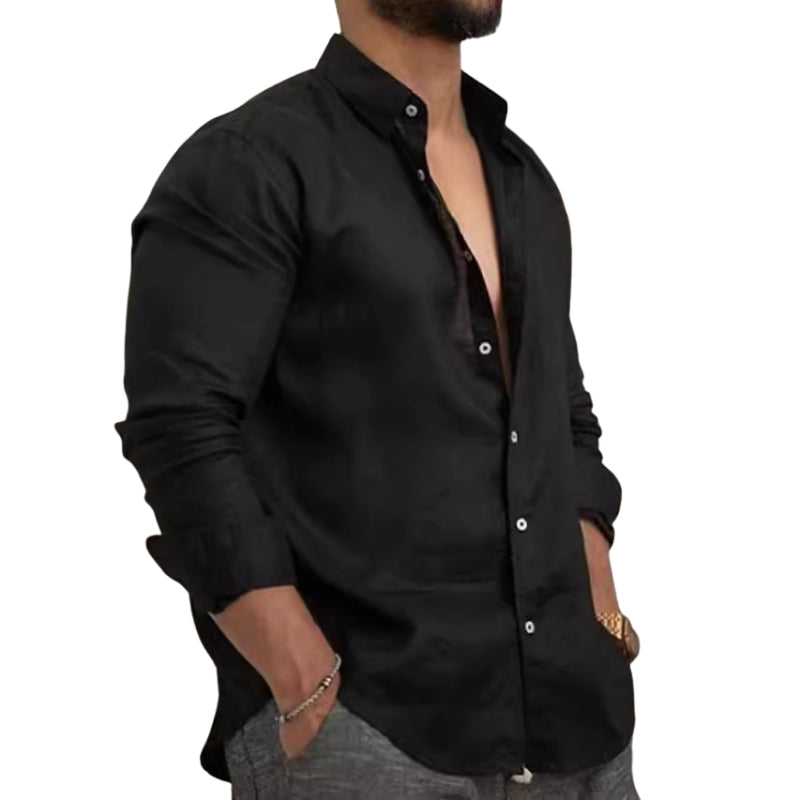 Lucas – Koszula męska slim fit z długimi rękawami, kołnierzem z klapami i guzikami