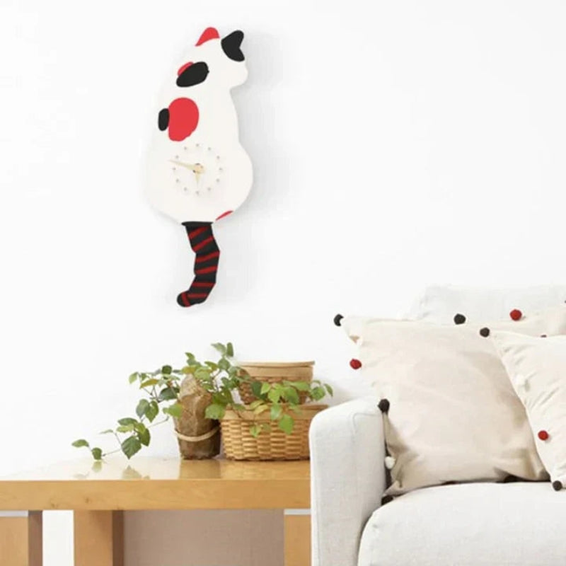 GlowBend – Orologio da parete a forma di gatto con silhouette della coda in movimento