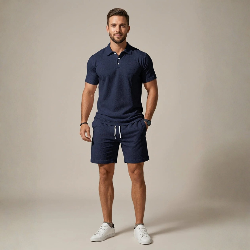 Set da uomo composto da polo a 2 pezzi e pantaloncini con coulisse