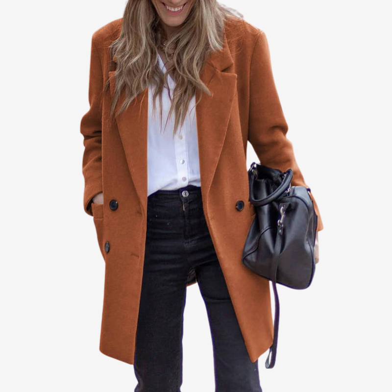 Emilia – Mid-Length Double-Breasted Coat with Pockets