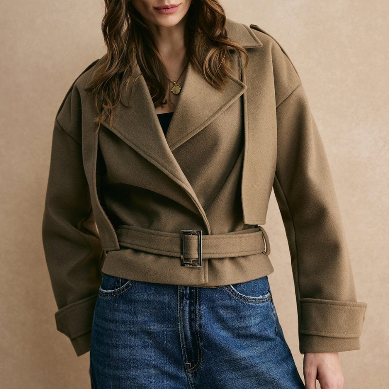 Arden – Long Sleeve Short Jacket With Belt And Lapel Collar