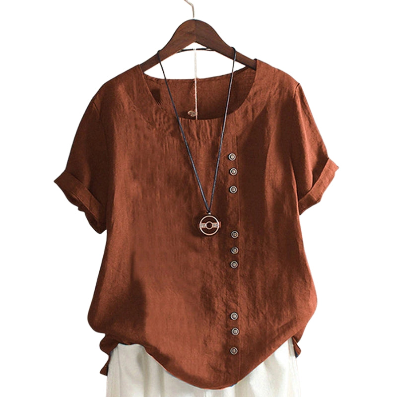 Ava – T-shirt Classique à Coupe Ample avec Col Rond et Boutons
