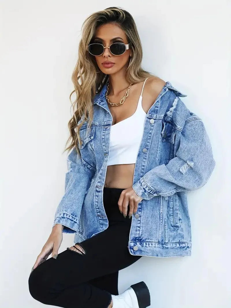 Lena - Jachetă din denim cu croială lejeră și mai multe buzunare