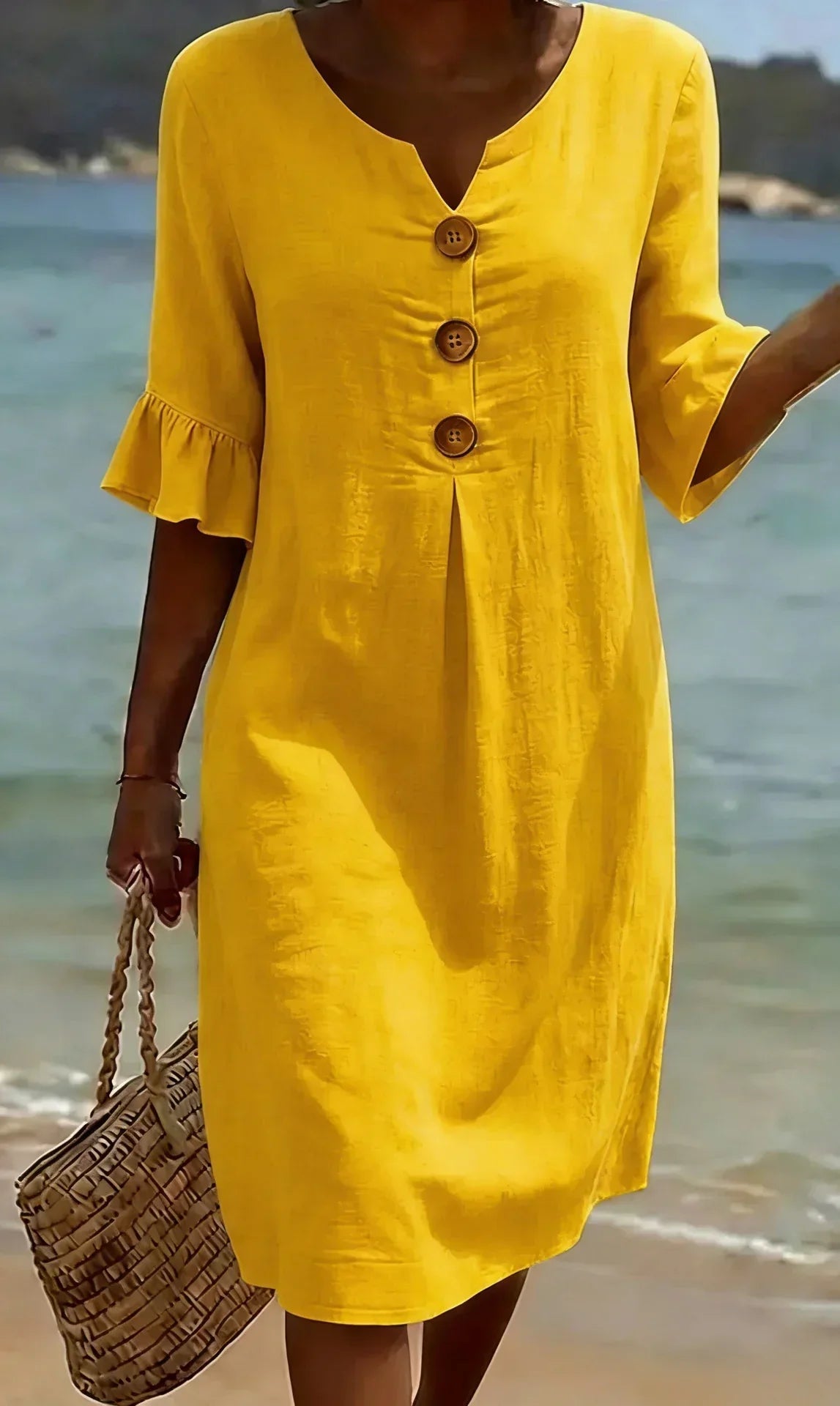 Casual Women's Linen Dress with Buttons