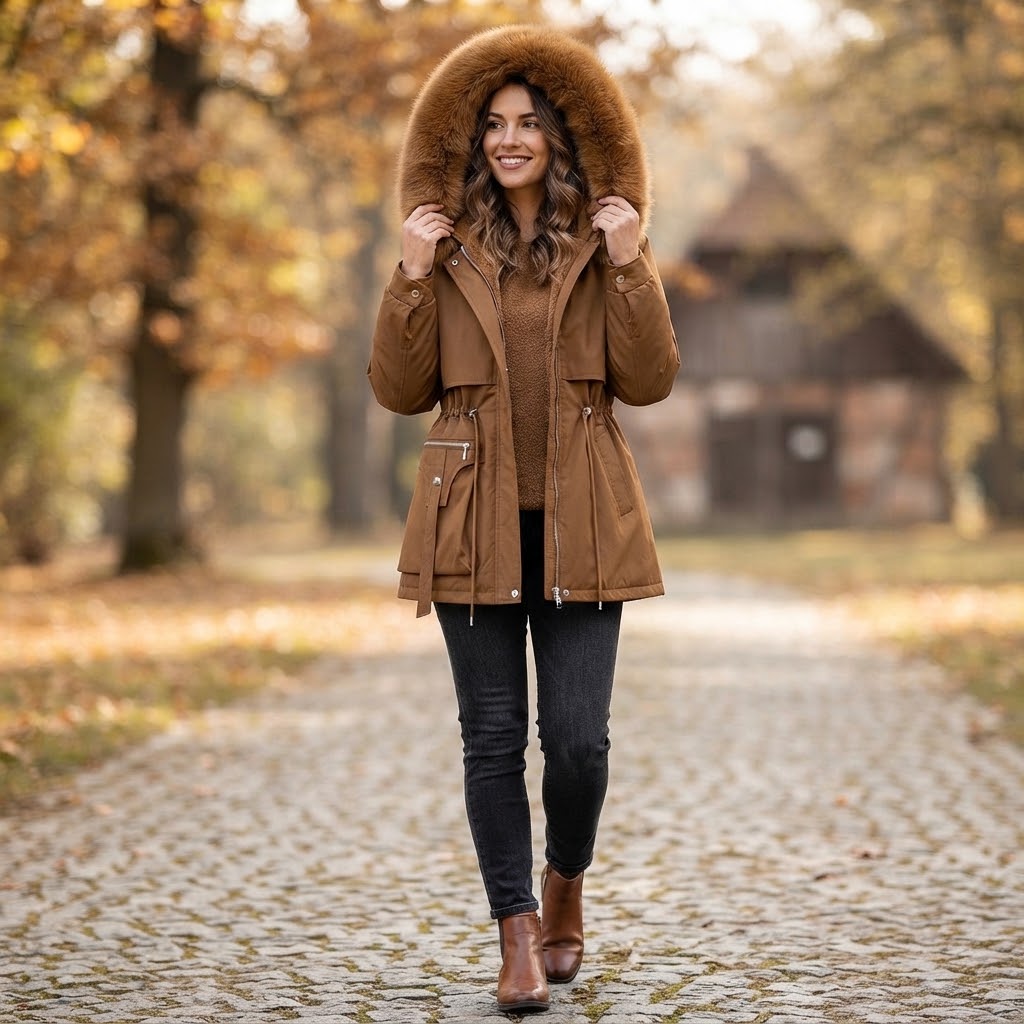 MidQuilt - Women's Quilted Parka With Faux Fur Hood