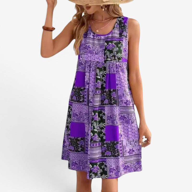 Rochie mini fără mâneci pentru femei, cu patchwork