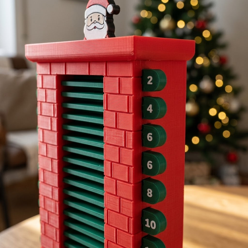 Calendar de Advent ChimneyCheer cu Moș Crăciun și 24 de șipci numerotate