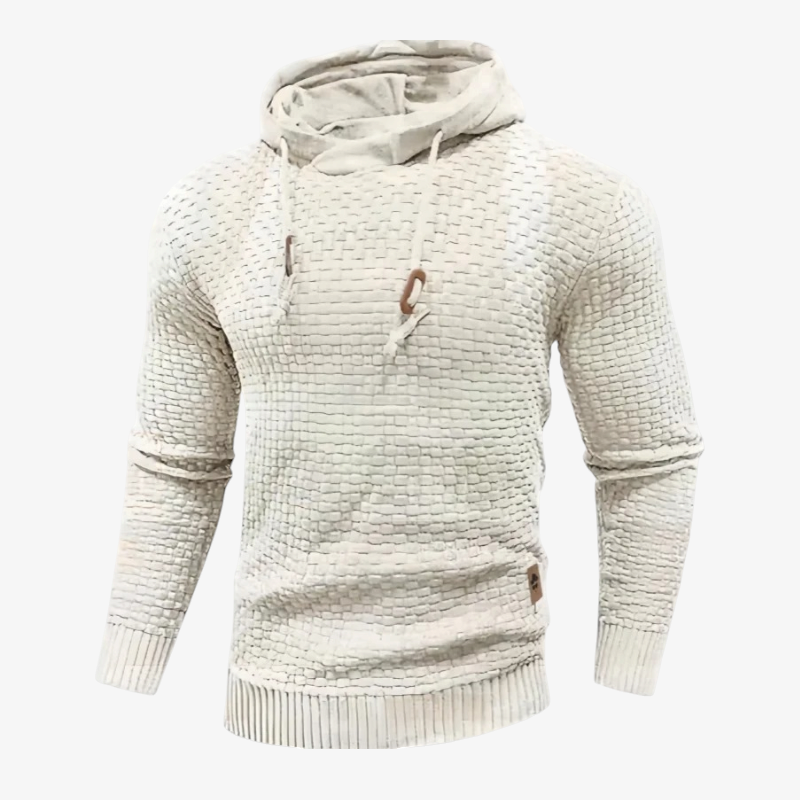 WaffleHaven – camisola com capuz em malha waffle, padrão axadrezado jacquard e mangas compridas